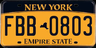 NY license plate FBB0803