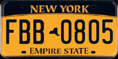 NY license plate FBB0805
