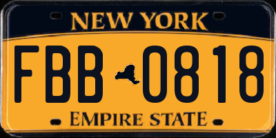 NY license plate FBB0818