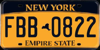 NY license plate FBB0822