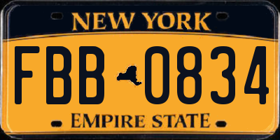 NY license plate FBB0834