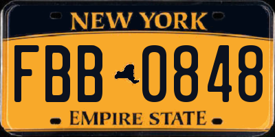 NY license plate FBB0848