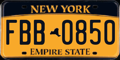 NY license plate FBB0850
