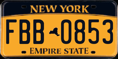 NY license plate FBB0853