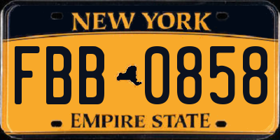 NY license plate FBB0858
