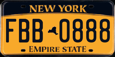 NY license plate FBB0888