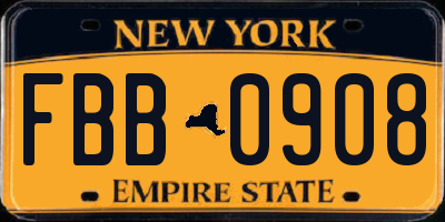 NY license plate FBB0908