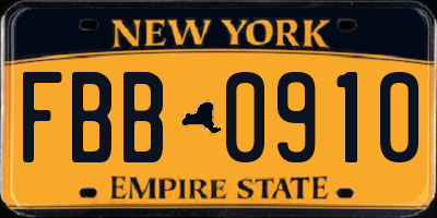 NY license plate FBB0910