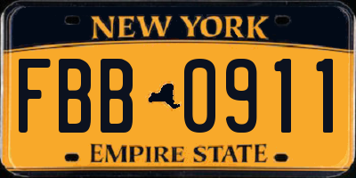 NY license plate FBB0911