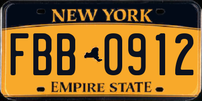 NY license plate FBB0912