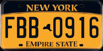 NY license plate FBB0916