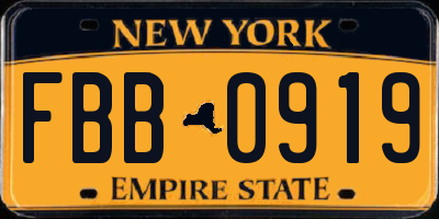 NY license plate FBB0919