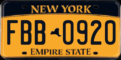 NY license plate FBB0920