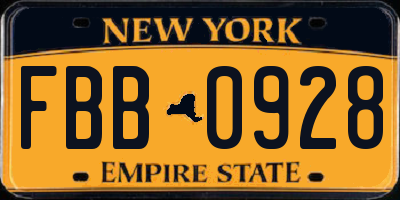 NY license plate FBB0928