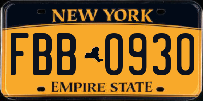 NY license plate FBB0930