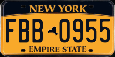 NY license plate FBB0955
