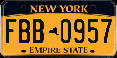 NY license plate FBB0957