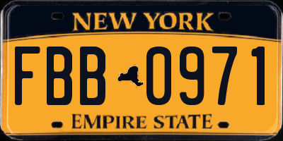 NY license plate FBB0971