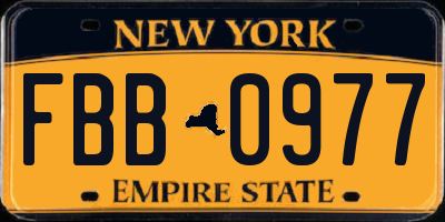 NY license plate FBB0977