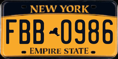NY license plate FBB0986
