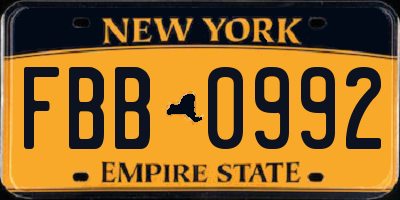 NY license plate FBB0992