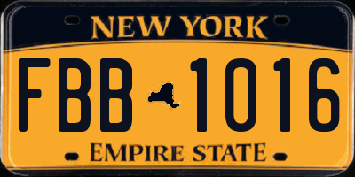 NY license plate FBB1016