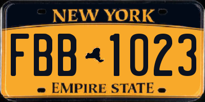NY license plate FBB1023