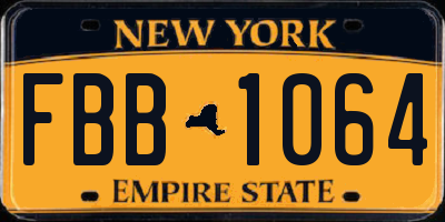 NY license plate FBB1064