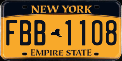 NY license plate FBB1108