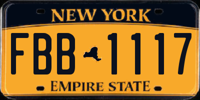NY license plate FBB1117