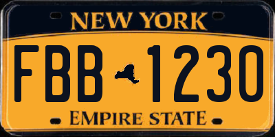 NY license plate FBB1230