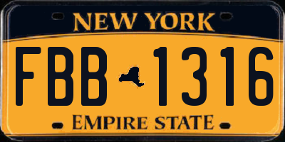 NY license plate FBB1316