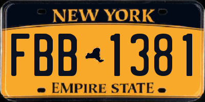 NY license plate FBB1381