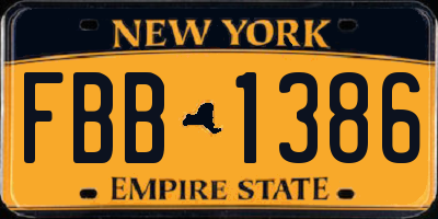 NY license plate FBB1386