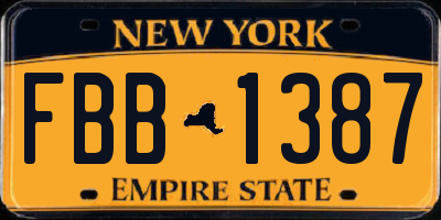 NY license plate FBB1387