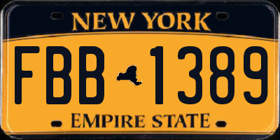 NY license plate FBB1389