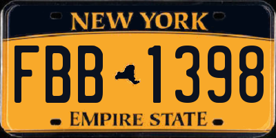 NY license plate FBB1398