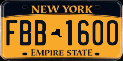 NY license plate FBB1600