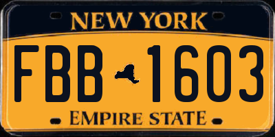 NY license plate FBB1603
