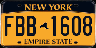 NY license plate FBB1608