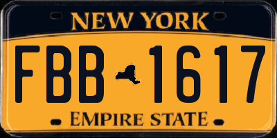 NY license plate FBB1617