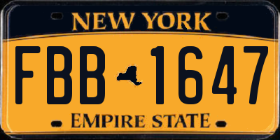NY license plate FBB1647
