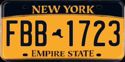 NY license plate FBB1723