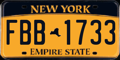 NY license plate FBB1733