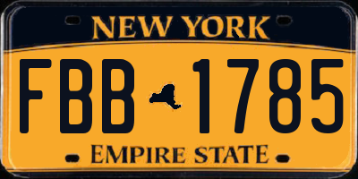 NY license plate FBB1785