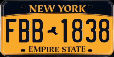 NY license plate FBB1838