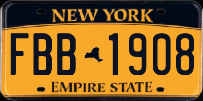 NY license plate FBB1908