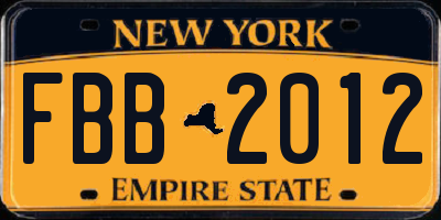 NY license plate FBB2012