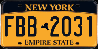 NY license plate FBB2031