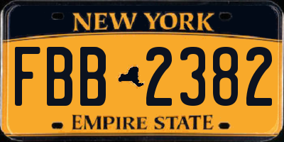 NY license plate FBB2382